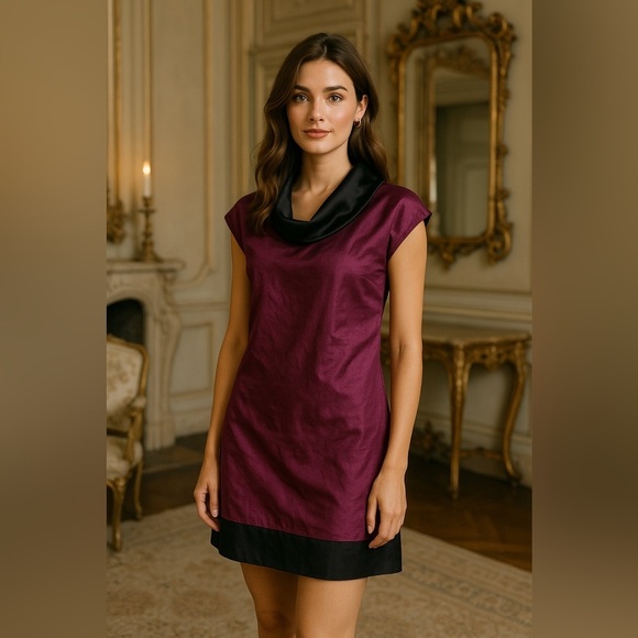 Satri Lou Collection Dresses & Skirts - SATRI LOU COLLECTION PURPLE COWL NECK ABOUT KNEE XS DRESS TEXTURED SILK CREPE